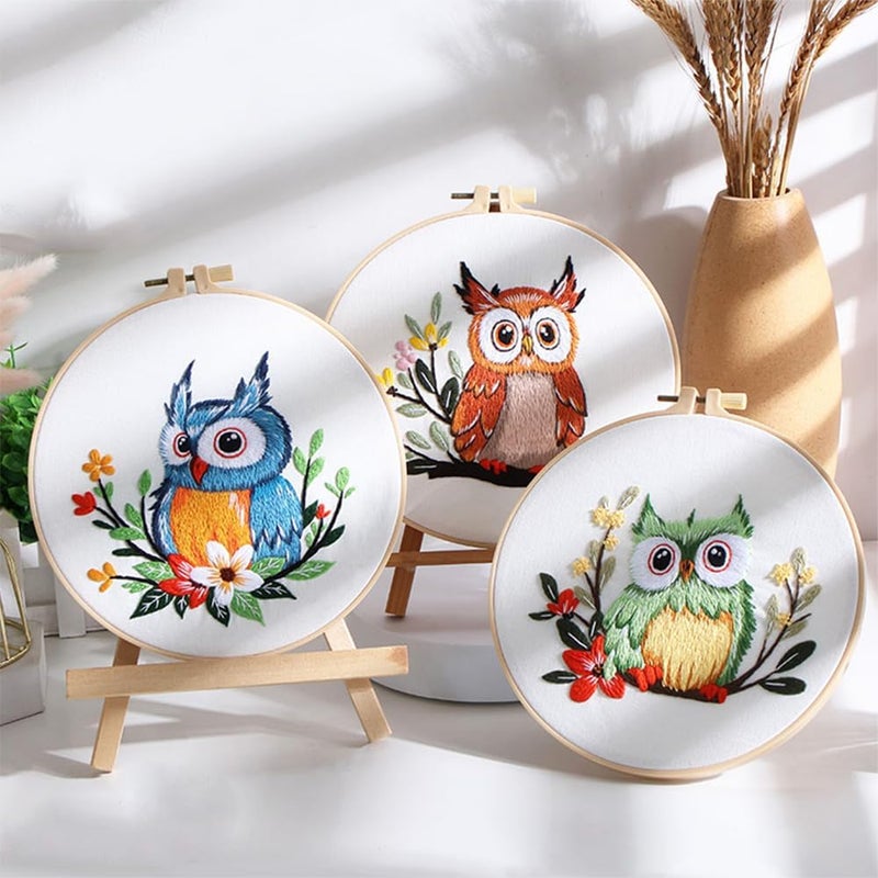 COCOMOX 3 Sets Embroidery Kit, Hand Embroidery Stiches Practice Kit for Beginners Adults, Owl Embroidery Kit Craft Lover Hand Stitch with Embroidery Skill Techniques - Image 2